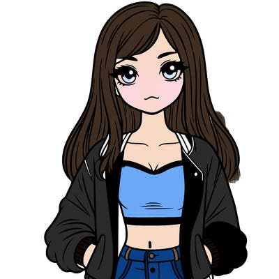 girl with long hair a crop top and a jacket