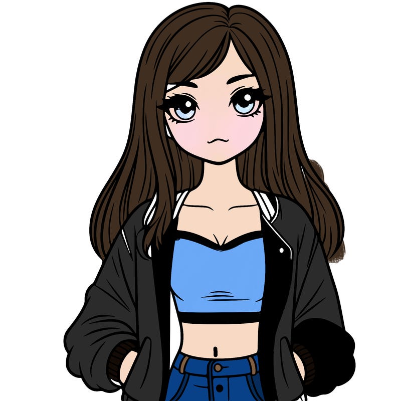 girl with long hair a crop top and a jacket