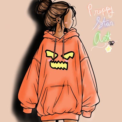 realistic girl with a oversized sweatshirt on and a bun