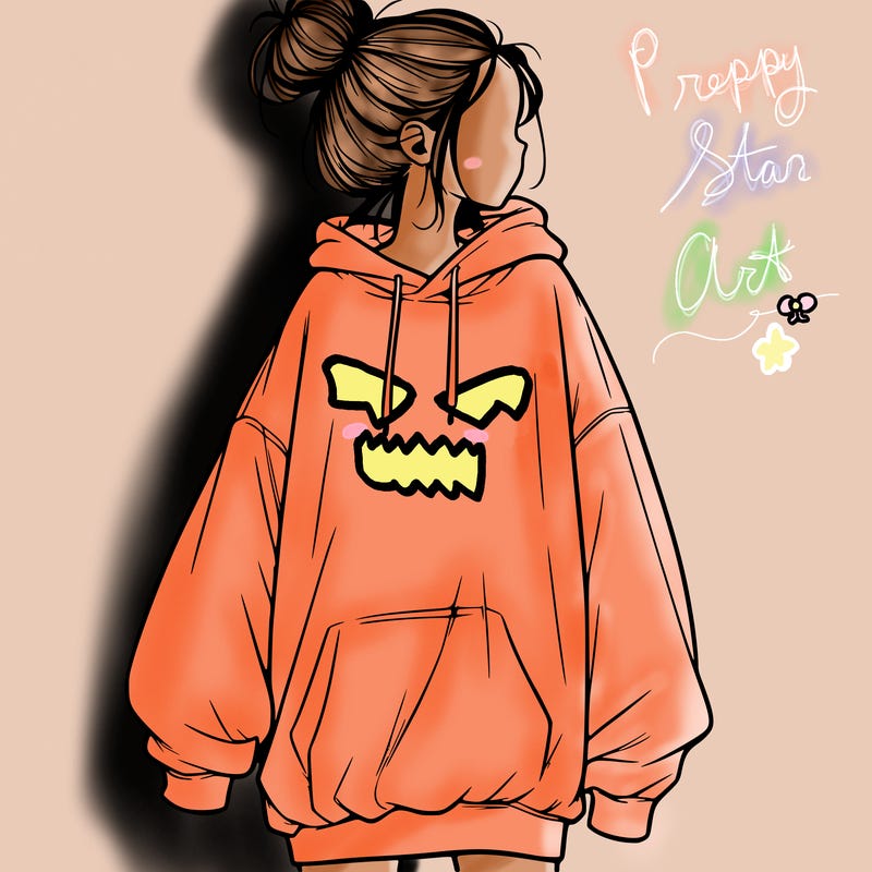 realistic girl with a oversized sweatshirt on and a bun