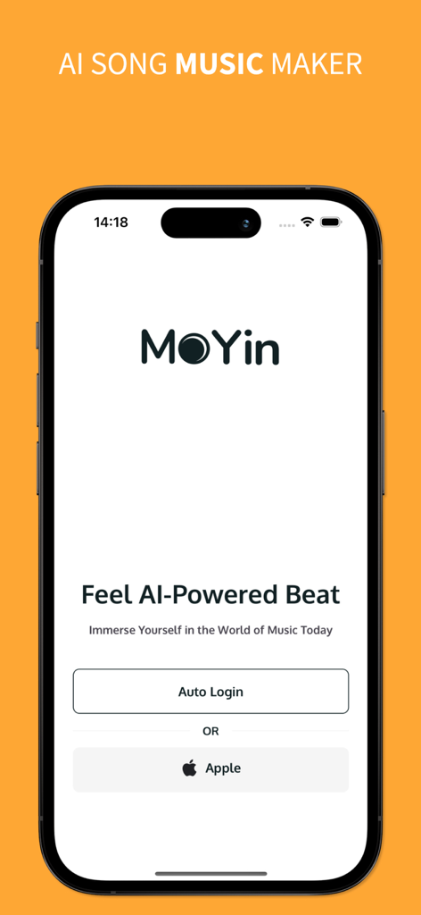 AI Music Composition Tool - AI Music Composition Tool login screen with MoYin logo and orange background