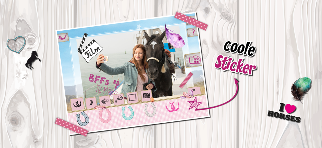 Ostwind - Ostwind app selfie tool featuring a girl with a horse and digital stickers