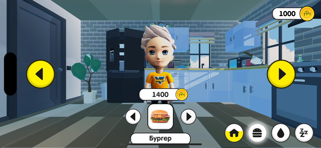 А4 Говорящий Влад А4 Симулятор - A digital representation of Vlad A4 in a kitchen setting within the Talking Vlad A4 Simulator mobile game.