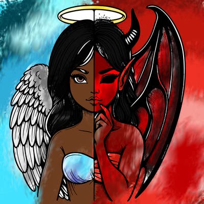 realistic angel half demon