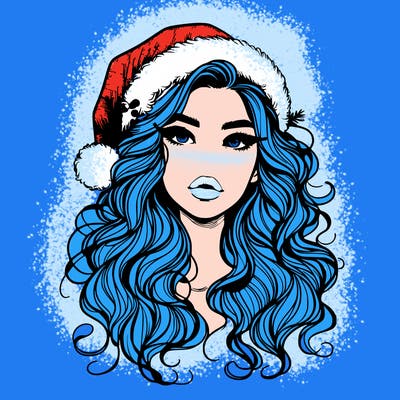 realistic christmas girl with wavy hair and lips