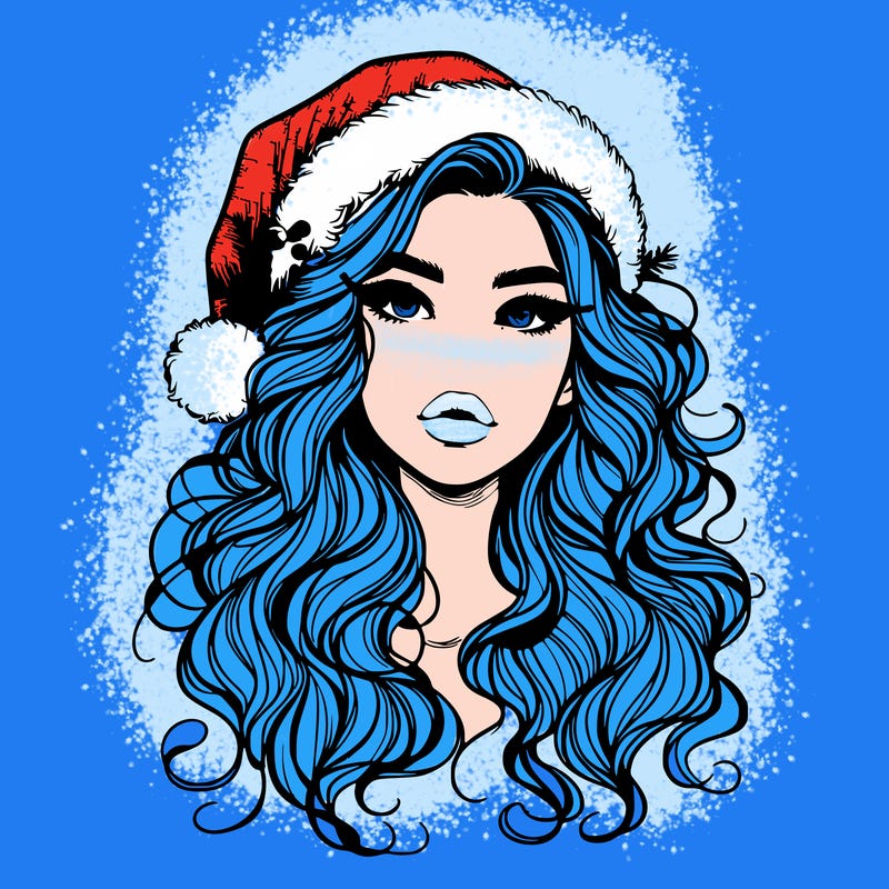 realistic christmas girl with wavy hair and lips