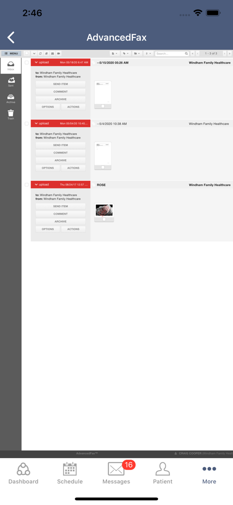 AdvancedMD Mobile - AdvancedMD Mobile app showing the AdvancedFax interface for managing medical practice faxes