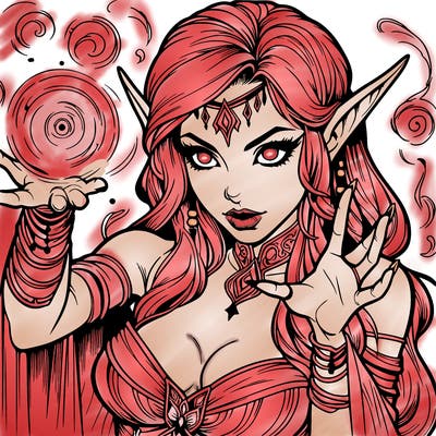 realistic scary beautiful elf sorceress casting spell