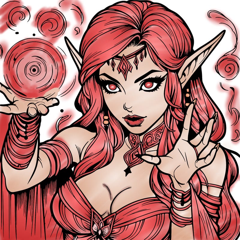 realistic scary beautiful elf sorceress casting spell