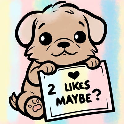 a puppy holding a sign that says 2 likes maybe?
