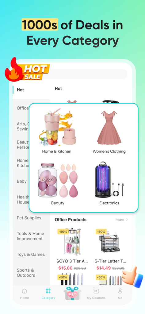 Vipon - Deals & Coupons - Vipon app interface showing various product categories for amazon deals like beauty home and electronics