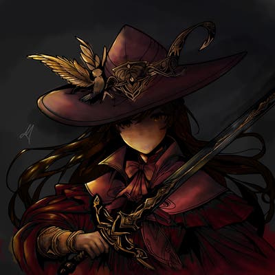 a realistic fantasy manga queen witch with a sword