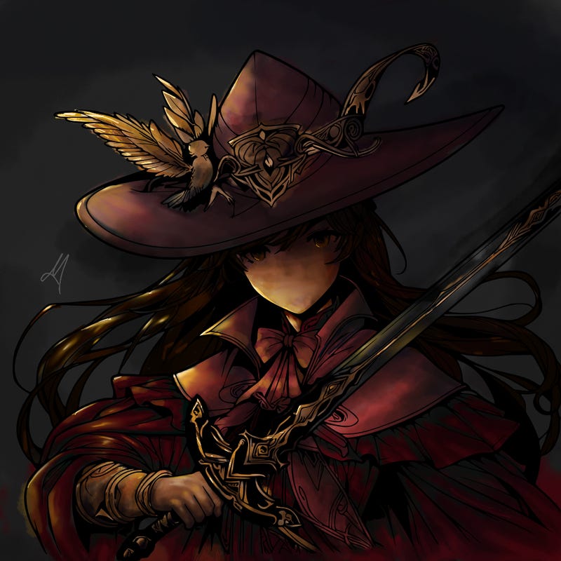 a realistic fantasy manga queen witch with a sword