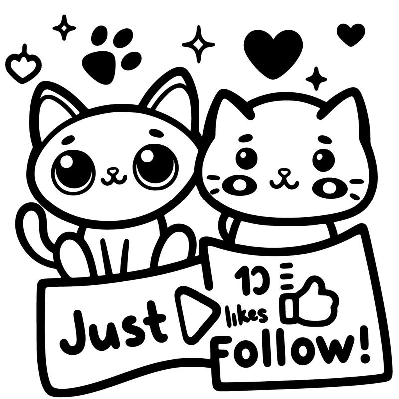 cute cats￼ with a sign next to them that says ￼just 10 likes and one follow