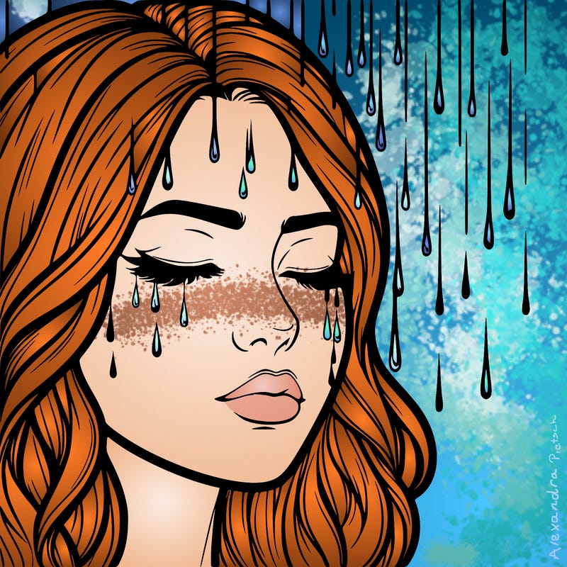 rain going over realistic woman’s face