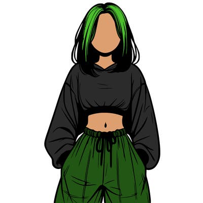 realistic girl faceless with baggy pants and a crop top