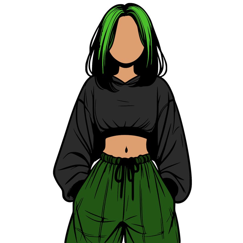 realistic girl faceless with baggy pants and a crop top