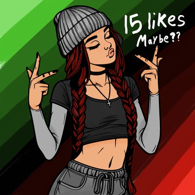 realistic teenage girl with braids and a beanie and crop top doing 🫶🏼