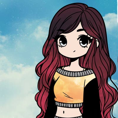 girl with long hair and a crop top with a sweater