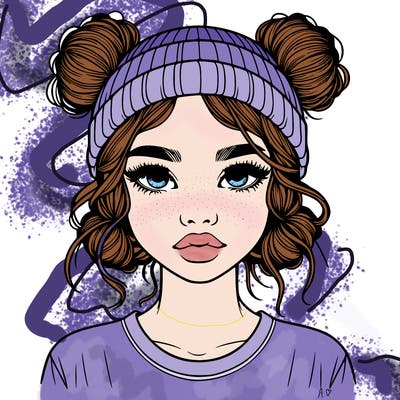 realistic girl with buns in her hair with a beanie on