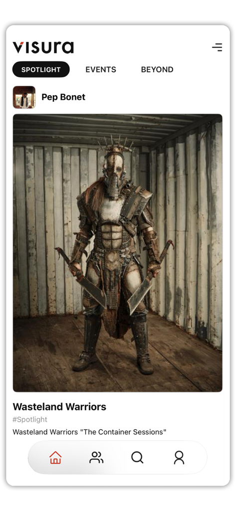 Visura - La interfaz de la aplicación Visura que muestra una historia de fotografía profesional titulada Wasteland Warriors