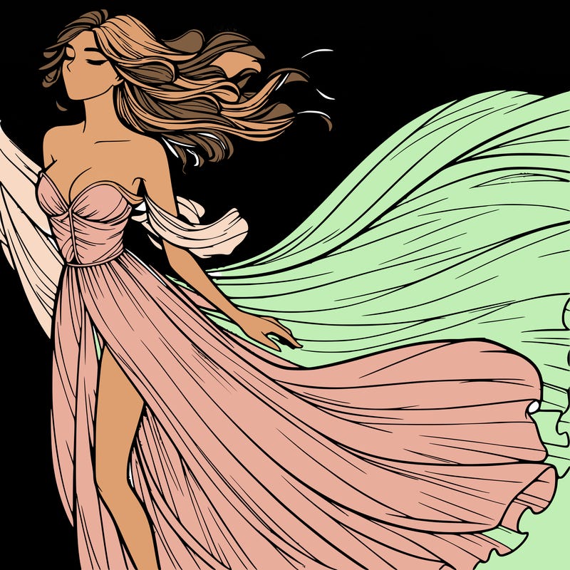 realistic woman in dress flowing the the wind