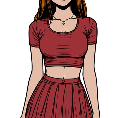 realistic girl wearing crop top and skirt