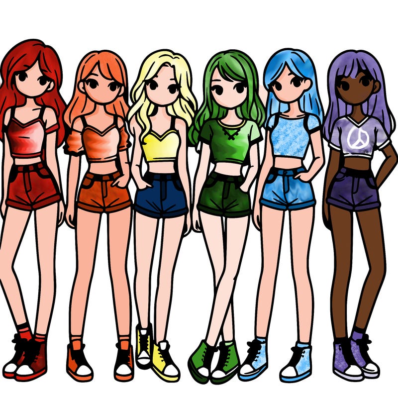 a group of girls wearing crop tops and shorts