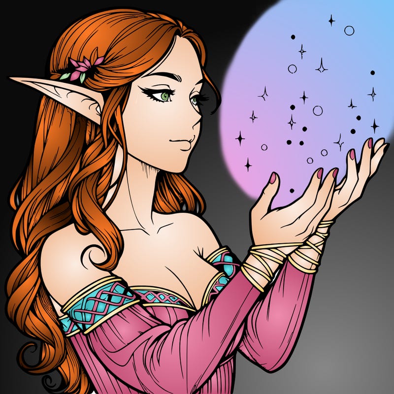realistic elf girl doing magic