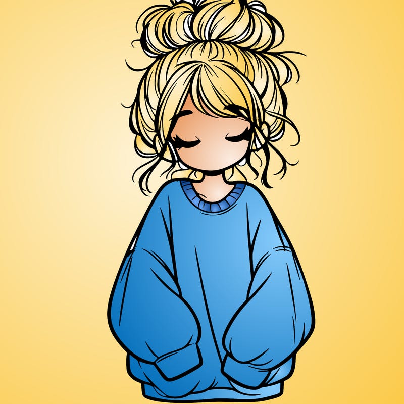 girl with baggy sweatshirt and messy bun