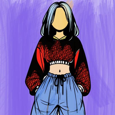 realistic girl faceless with baggy pants and a crop top