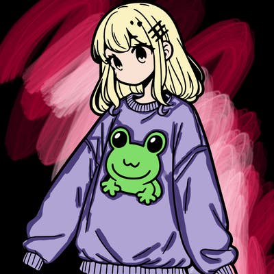 girl wearing frogging sweatshirt