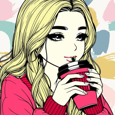 realistic girl drinking coffee