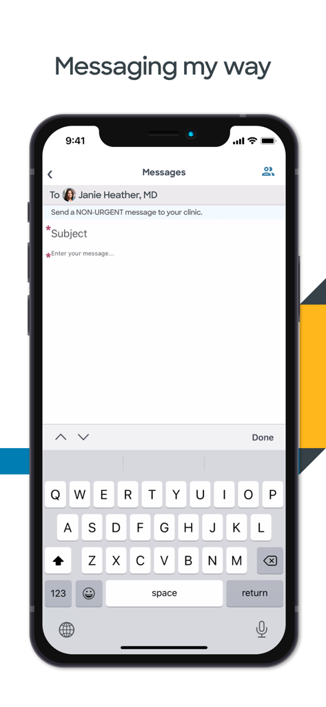MyBSWHealth - Secure messaging interface in the MyBSWHealth app for sending non-urgent messages to a doctor