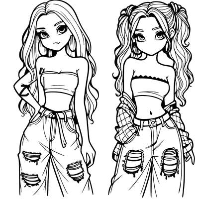 2 girls in crop tops and baggy jeans ripped