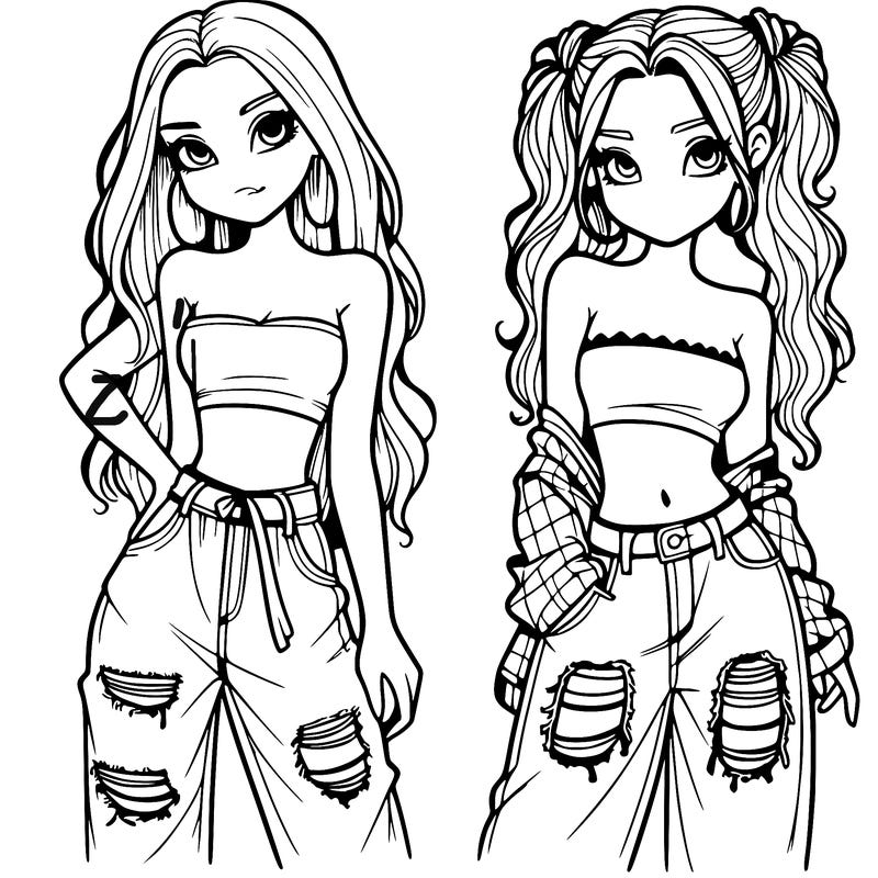 2 girls in crop tops and baggy jeans ripped