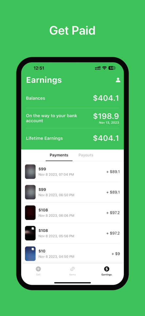 Silcoo 앱의 수익 대시보드로 총 잔액과 최근 결제 내역을 보여줍니다.