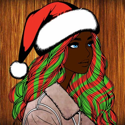 realistic girl in santa hat