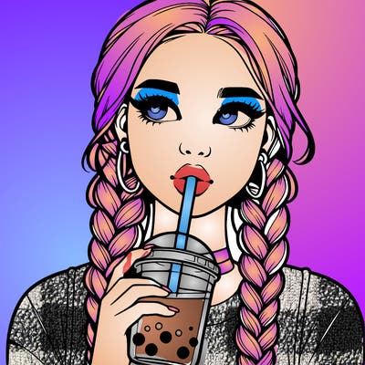 realistic girl with braided hair drinking boba