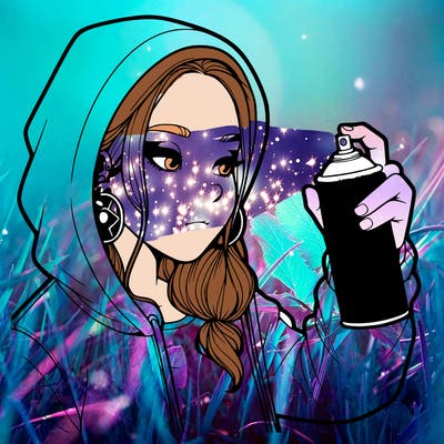 a realistic girl, spray painting