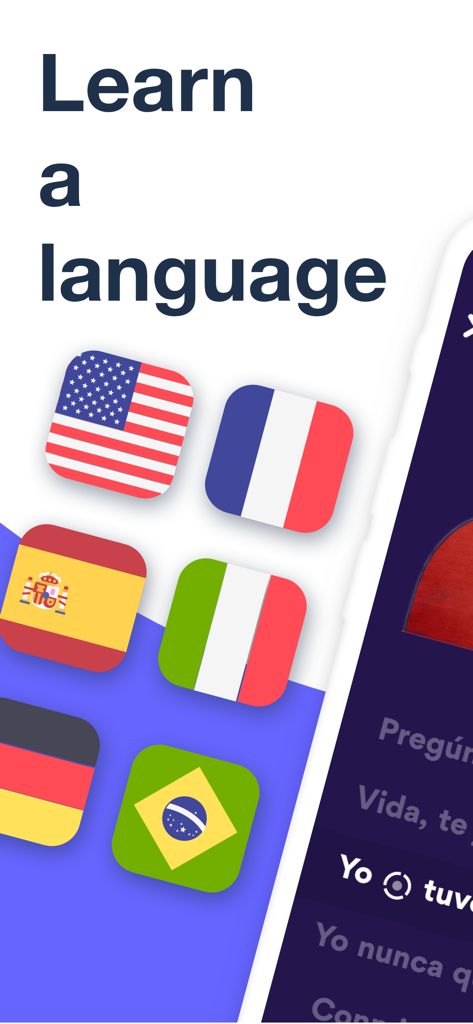 Sounter app screen showing flags of different countries for language learning selection