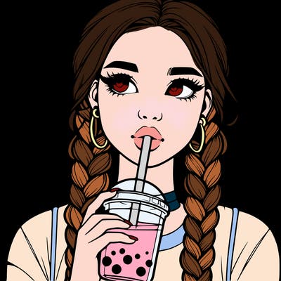 realistic girl with braided hair drinking boba
