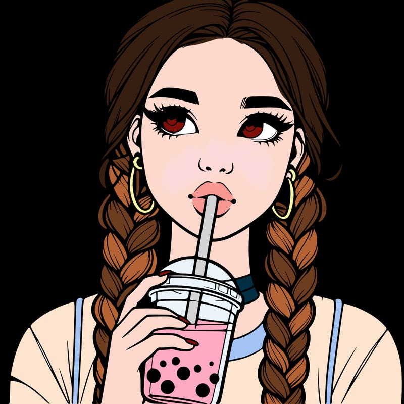 realistic girl with braided hair drinking boba