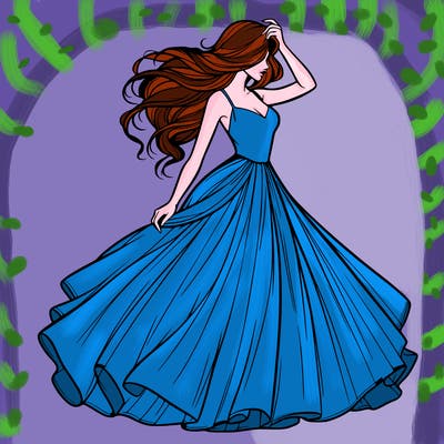 realistic woman with dress flowing in the wind