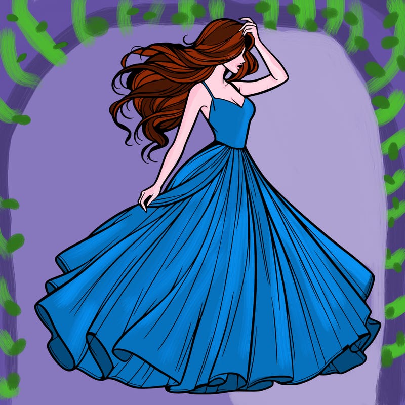 realistic woman with dress flowing in the wind