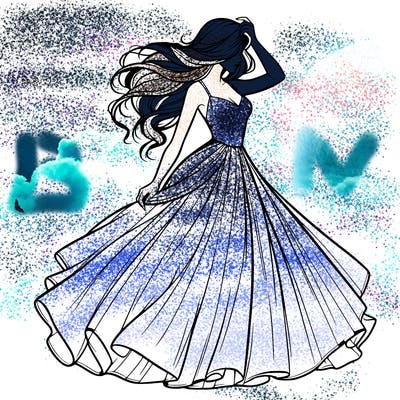 realistic woman with dress flowing in the wind