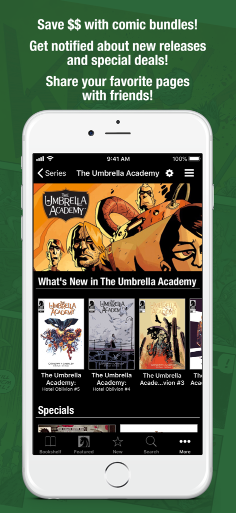 The Umbrella Academy series page in the Dark Horse Comics mobile app