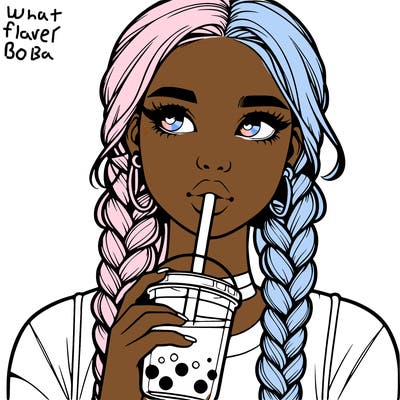 realistic girl with braided hair drinking boba