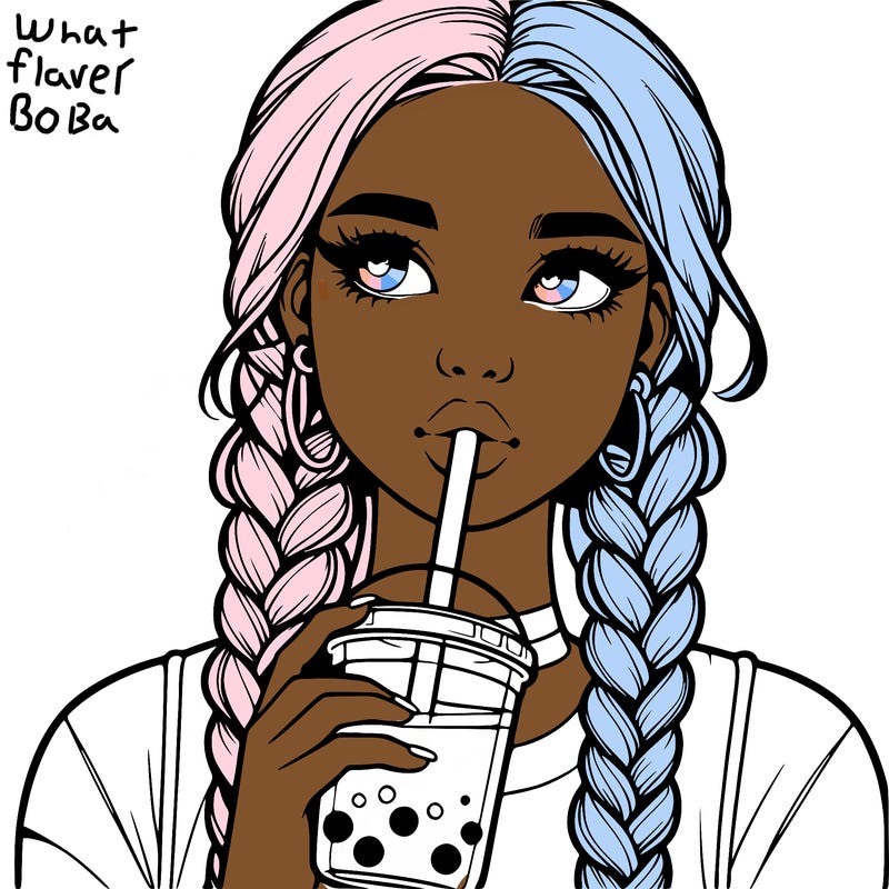 realistic girl with braided hair drinking boba
