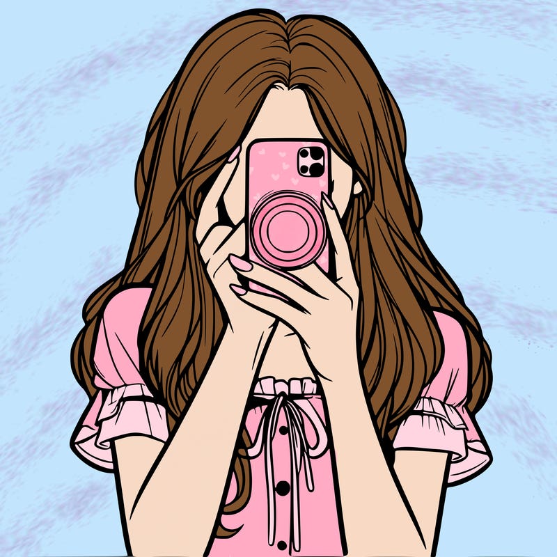 a realistic girl holding her phone taking pictures